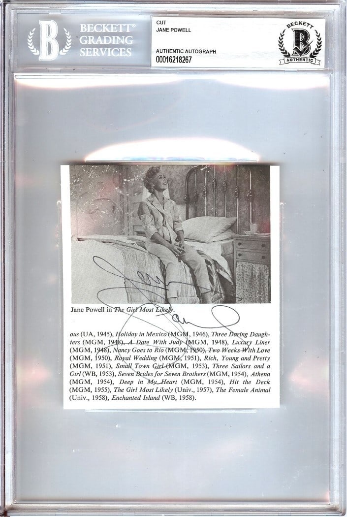 Jane Powell Hand-Signed Cut with Beckett Authentication in Protective Case (1 of 1)