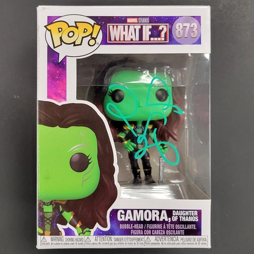 Zoe Saldana Signed Gamora Funko Pop Marvel Guardians Beckett Authenticated: Zoe Saldana Signed Gamora Funko Pop Marvel Guardians Beckett Authenticated This original Funko Pop figure features Gamora, beautifully signed by Zoe Saldana, the actress known for her iconic role in t