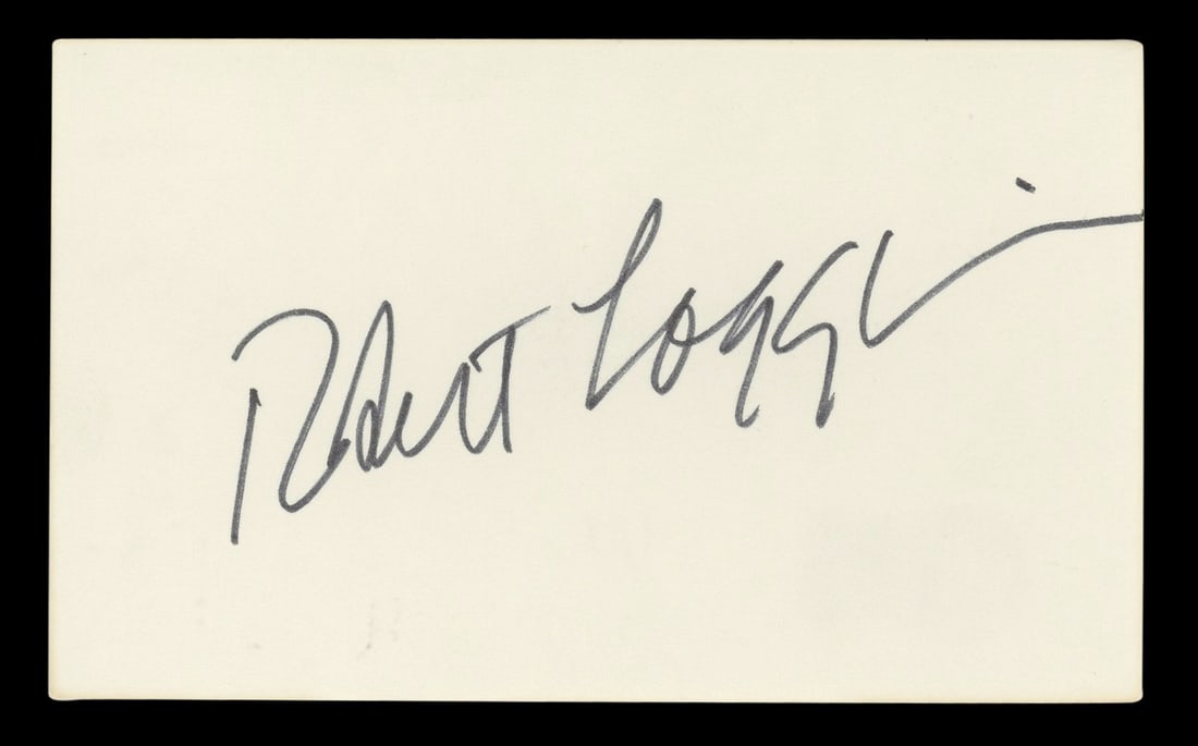 Robert Loggia Signed 3x5 Index Card Beckett Authenticated from Big: Robert Loggia Signed 3x5 Index Card Beckett Authenticated from Big This 3x5 index card is autographed by Robert Loggia, known for his role in 'Big.' The autograph has been authenticated by Beckett Aut