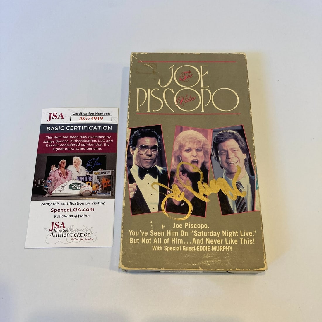 Joe Piscopo Signed Vintage VHS Movie with JSA Authentication: Joe Piscopo Signed Vintage VHS Movie with JSA Authentication This is a vintage VHS movie signed by Joe Piscopo, featuring his authentic autograph verified by James Spence Authentication (JSA). The ite