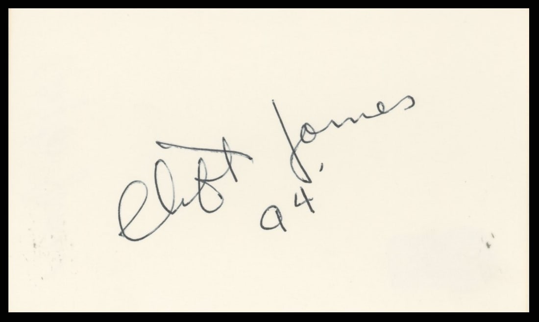 Clifton James Signed 3x5 Index Card Live and Let Die BAS Authenticated: Clifton James Signed 3x5 Index Card Live and Let Die BAS Authenticated This authentic signed 3x5 index card features the signature of Clifton James, known for his role in the classic film 'Live and Le