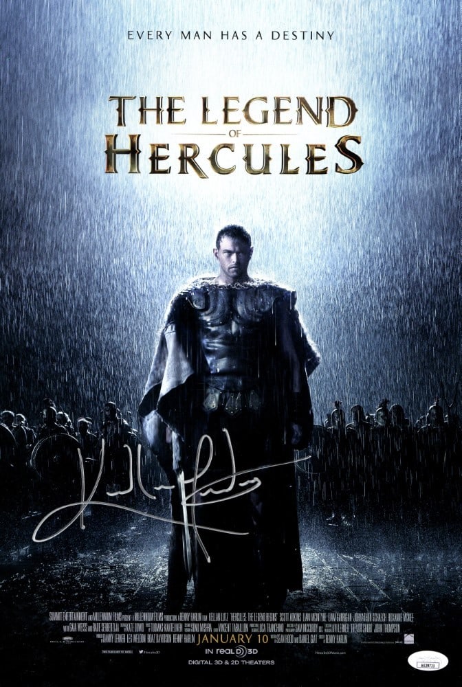 The Legend of Hercules 11x17 Poster Signed by Kellan Lutz JSA Authenticated: The Legend of Hercules 11x17 Poster Signed by Kellan Lutz JSA Authenticated This is an original 11x17 inch poster for the film "The Legend of Hercules," personally signed by Kellan Lutz. The autograph