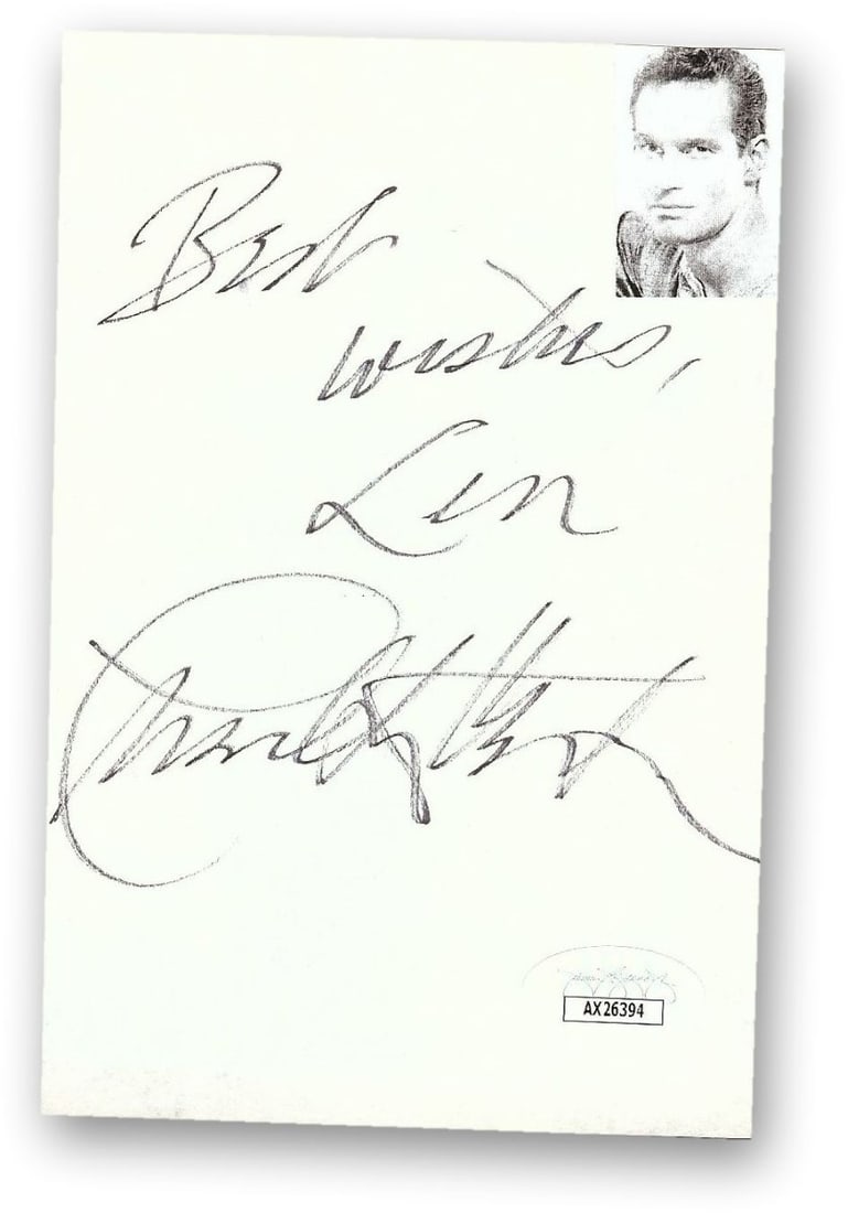Charlton Heston Autographed Cut Signature 4 x 6 Best Wishes JSA Certified (1 of 2)