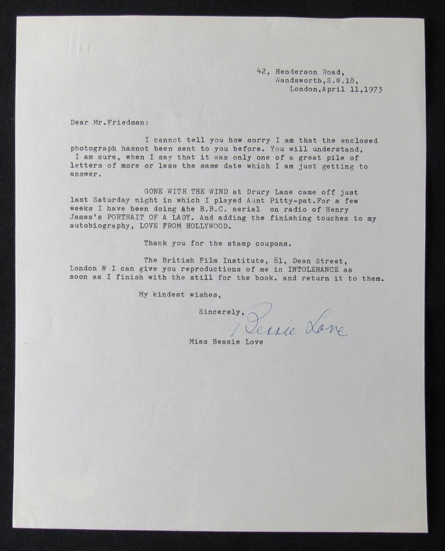 Bessie Love Autographed 1973 Typed Letter TLS PSA/DNA Certified (1 of 3)