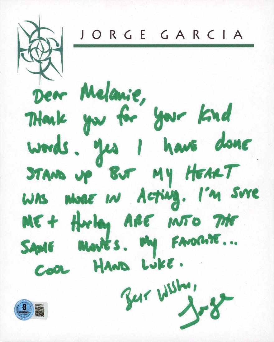 Jorge Garcia LOST Signed 8.5x10 Handwritten Letter Authentic BAS #BS29251 (1 of 1)