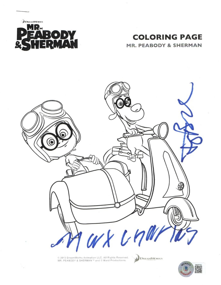 Mr Peabody and Sherman Coloring Page Signed by Ty Burrell Max Charles Beckett Authenticated (1 of 2)