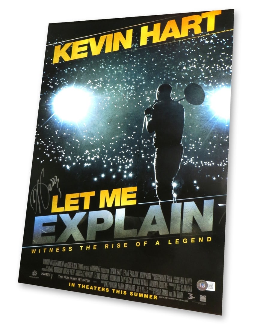 Kevin Hart Signed 13.5x20 Poster Let Me Explain Beckett Authenticated: Kevin Hart Signed 13.5x20 Poster Let Me Explain Beckett Authenticated This original Kevin Hart autographed poster features his signature prominently displayed on a vibrant 13X20 inch design, ideal for
