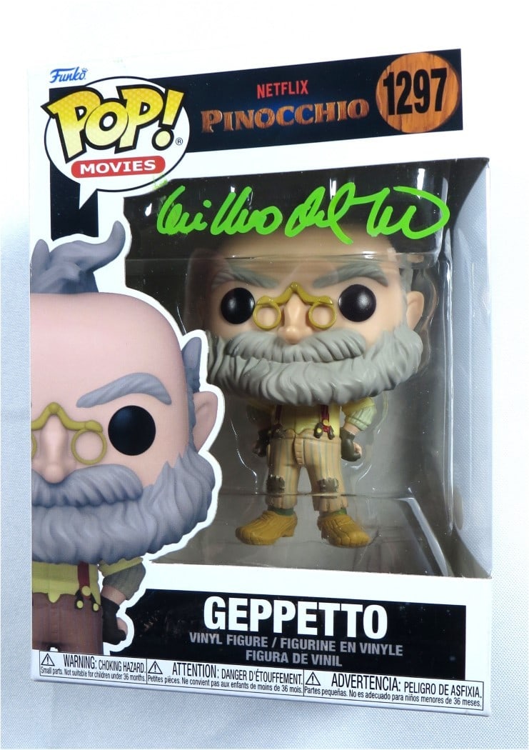 Guillermo del Toro Dual Signed Funko POP Pinocchio JSA Certified: Guillermo del Toro Dual Signed Funko POP Pinocchio JSA Certified This unique Funko POP! figure of Pinocchio has been dual autographed by award-winning director Guillermo del Toro. The signature comes 