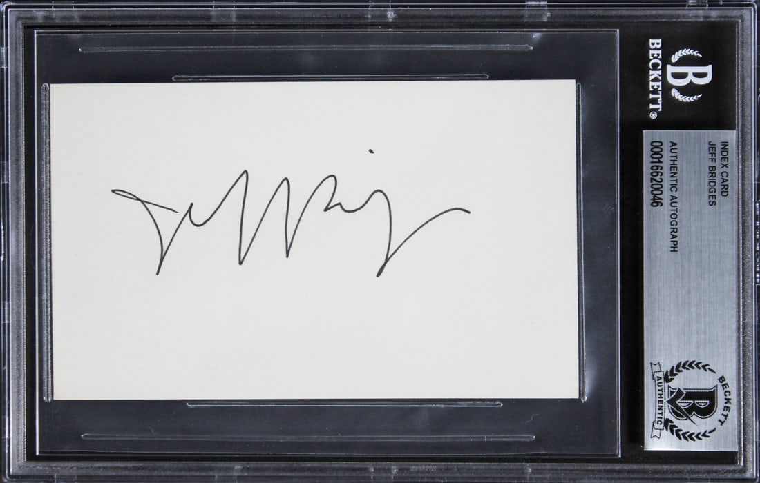 Jeff Bridges Signed 3x5 Index Card The Big Lebowski Beckett Authenticated: Jeff Bridges Signed 3x5 Index Card The Big Lebowski Beckett Authenticated This authentic autographed 3x5 index card features the signature of Jeff Bridges, renowned for his role in the cult classic fi