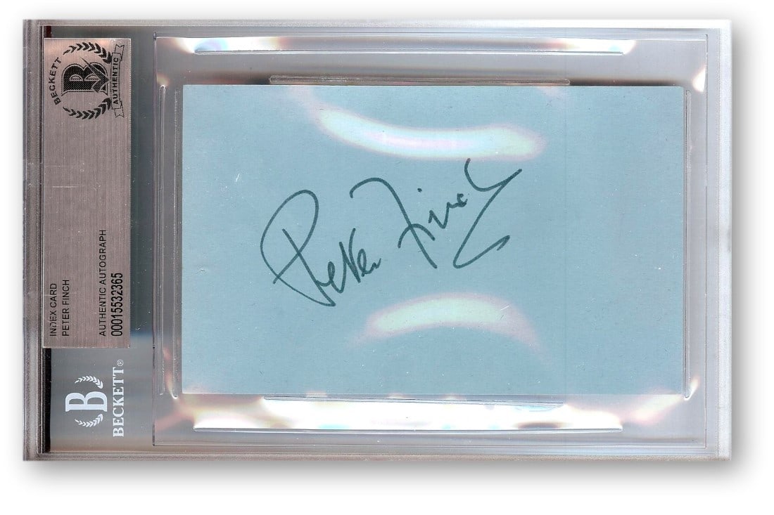 Beckett Authenticated Peter Finch Index Card Signed as Howard Beale (1 of 1)