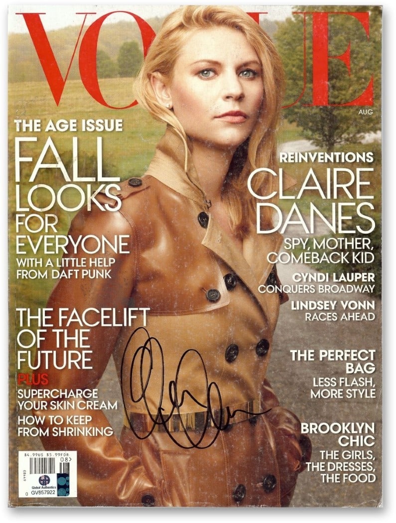 Claire Danes Autographed Vogue Magazine Homeland Cover Global Authentics: Claire Danes Autographed Vogue Magazine Homeland Cover Global Authentics This Vogue magazine features the stunning cover of Claire Danes, who has personally signed it, making it a perfect collectible 