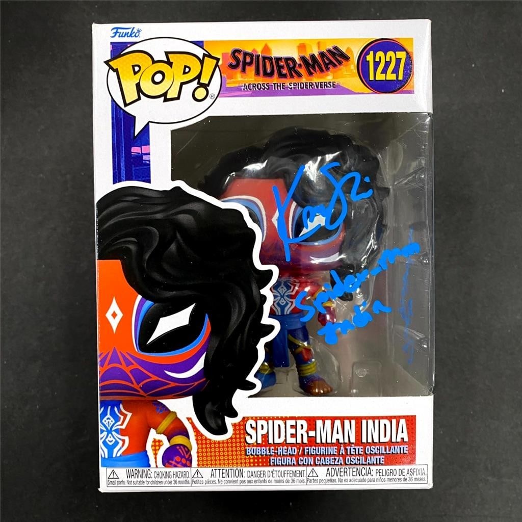 JSA authenticated Karan Soni signed Spider-Man India Funko Pop: JSA authenticated Karan Soni signed Spider-Man India Funko Pop This "Spider-Man India, Pavitr Prabhakar" Funko Pop! figure features the autograph of Karan Soni. The signature has been authenticated by