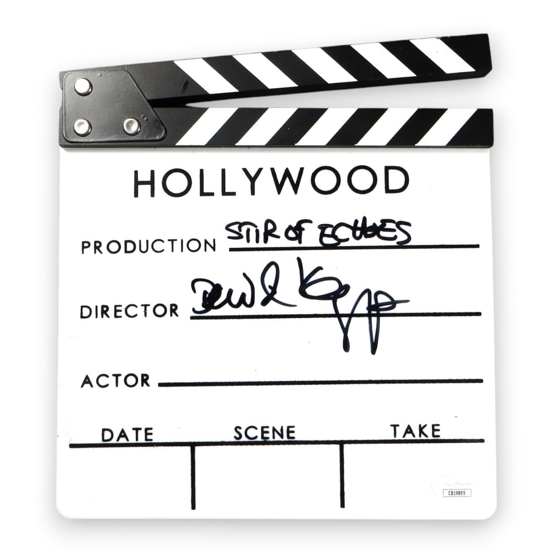David Koepp Autographed Clapperboard Stir of Echoes JSA Certified: David Koepp Autographed Clapperboard Stir of Echoes JSA Certified This authentic movie clapper from the film "Stir of Echoes" is signed by director David Koepp. The autograph has been verified by Jame