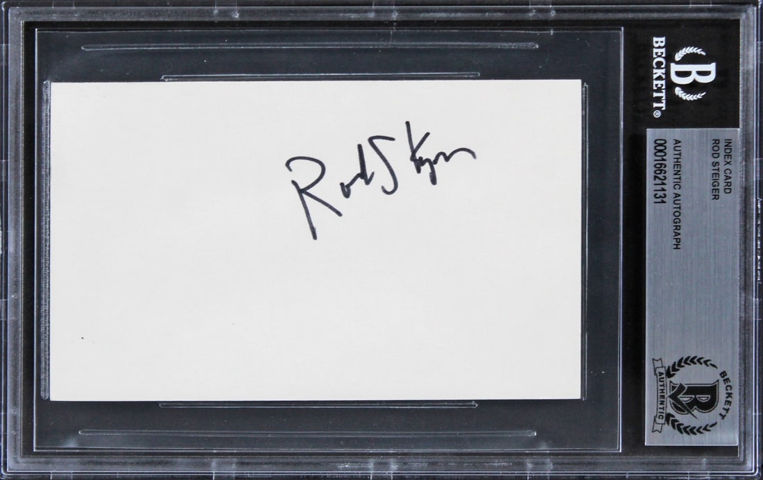 Rod Steiger Signed 3x5 Index Card In The Heat of the Night Beckett Authenticated (1 of 2)