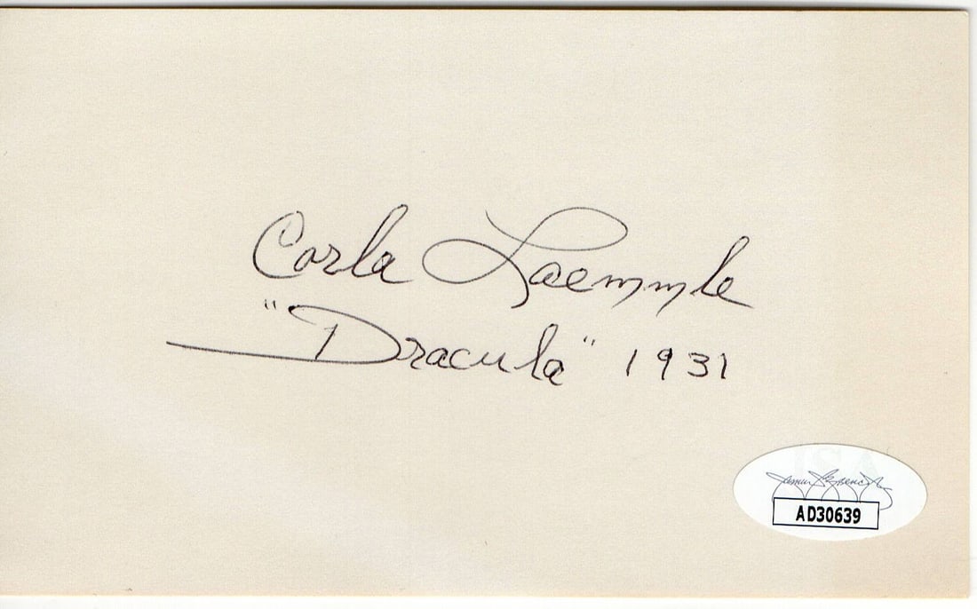 Autographed 3x5 Index Card Signed by Carla Laemmle JSA Authenticated (1 of 2)