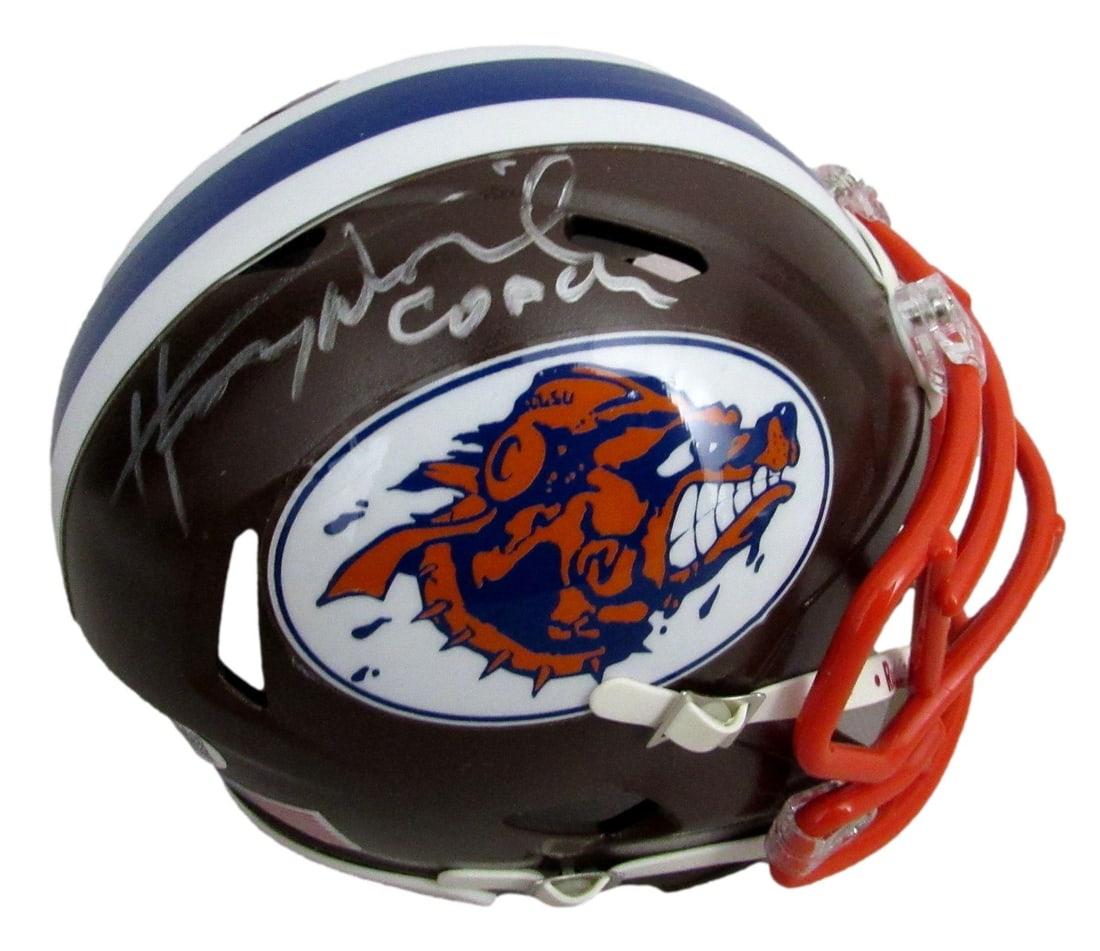 Mini Football Helmet Signed by Henry Winkler and Rob Schneider The Waterboy JSA Auth: Mini Football Helmet Signed by Henry Winkler and Rob Schneider The Waterboy JSA Auth This is a dual-signed and inscribed brown mini football helmet from the movie "The Waterboy," featuring signatures 