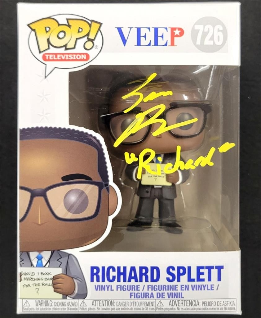 Beckett Authenticated Sam Richardson Autographed Veep Richard Splett Funko Pop 726: Beckett Authenticated Sam Richardson Autographed Veep Richard Splett Funko Pop 726 This is a Funko Pop! figure number 726 featuring the character Richard Splett from Veep, signed by Sam Richardson. Th