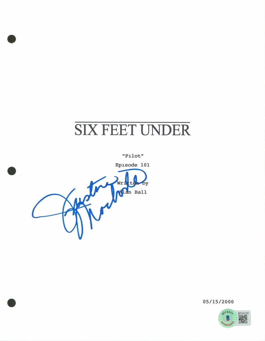Justina Machado Signed Six Feet Under Script Cover Beckett Authenticated: Justina Machado Signed Six Feet Under Script Cover Beckett Authenticated This authentic autographed 8.5x11 script cover from the acclaimed series "Six Feet Under" features the signature of Justina Mac