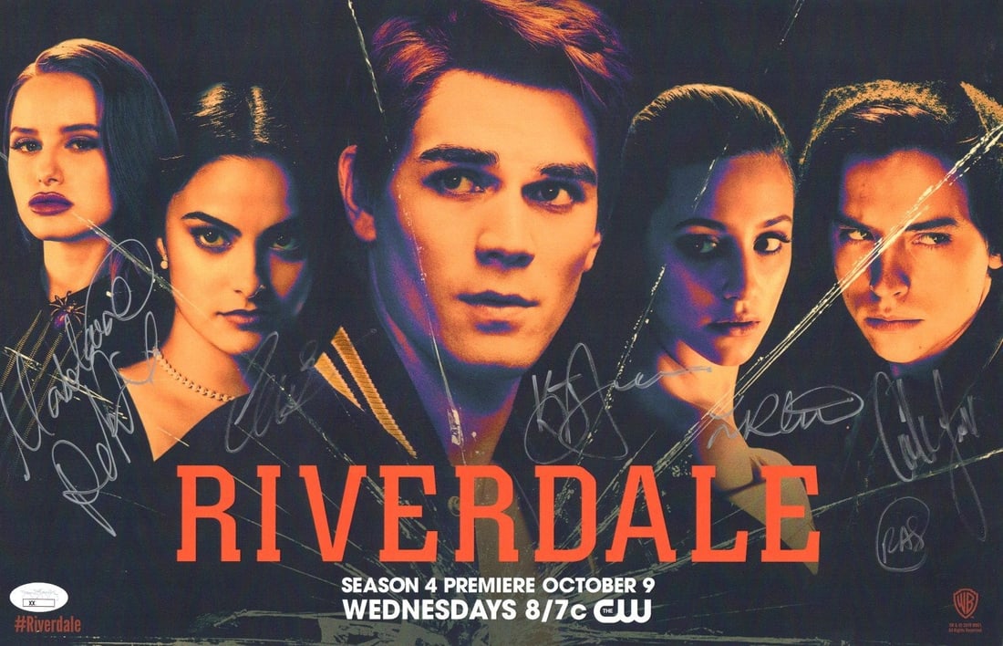 Riverdale 11x17 poster six signatures JSA authenticated: Riverdale 11x17 poster six signatures JSA authenticated This is an original 11x17 poster from the television series Riverdale, featuring authentic signatures from six key cast members and the show's c