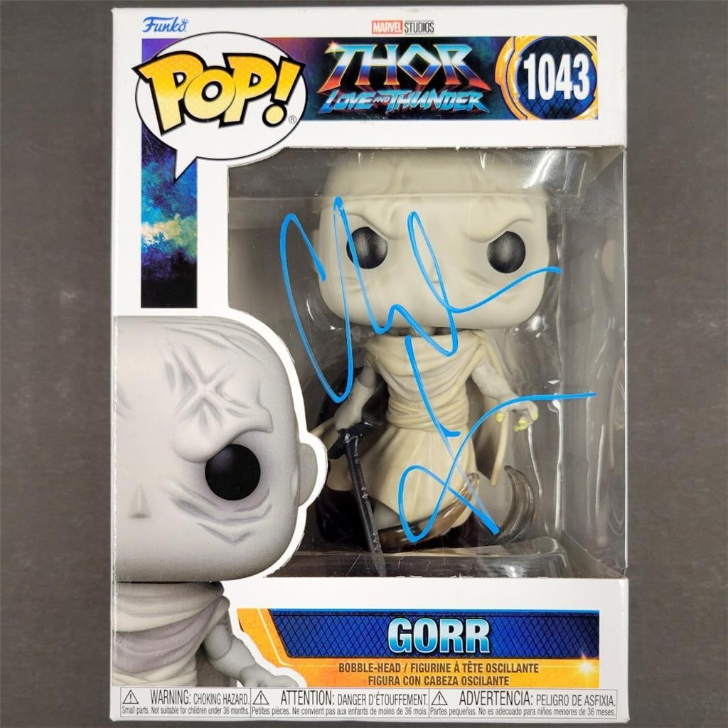 Christian Bale Signed Gorr Funko Pop Marvel Thor Beckett Authenticated: Christian Bale Signed Gorr Funko Pop Marvel Thor Beckett Authenticated This is a signed Gorr Funko Pop from the Marvel movie Thor: Love and Thunder, featuring the autograph of Christian Bale. Authenti