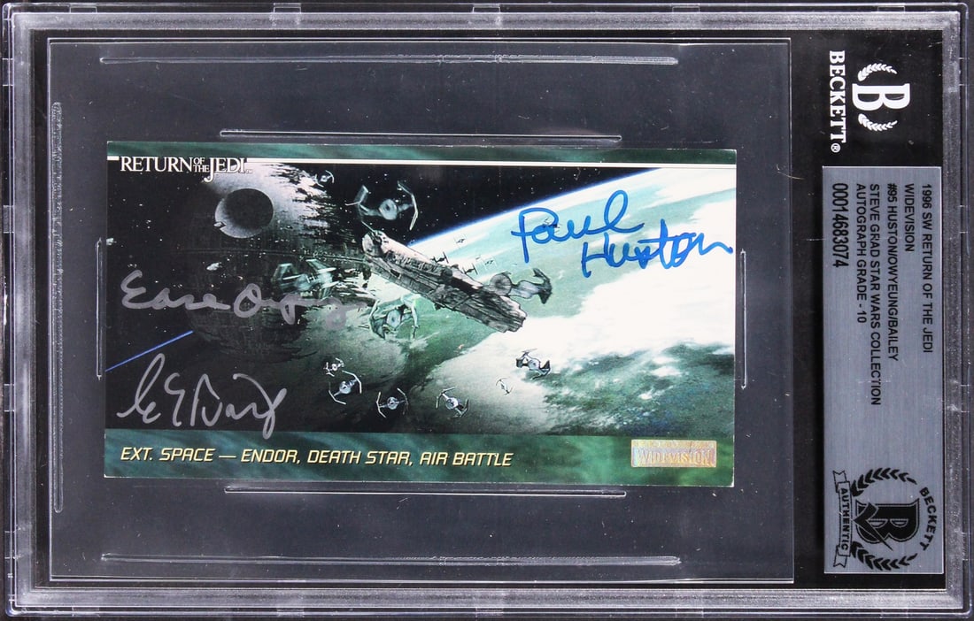 1996 Star Wars ROTJ Widevision #95 Signed Card Auto 10 BAS: 1996 Star Wars ROTJ Widevision #95 Signed Card Auto 10 BAS This autographed 1996 Star Wars Return of the Jedi Widevision #95 card is a prized collectible for fans and collectors alike. Graded as Gem M