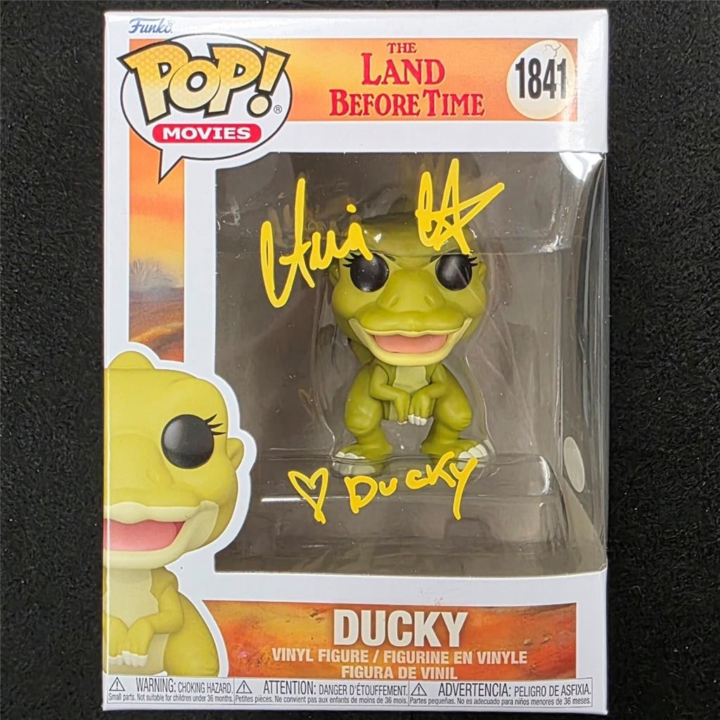The Land Before Time Ducky Funko Pop signed by Aria Noelle Curzon JSA authenticated: The Land Before Time Ducky Funko Pop signed by Aria Noelle Curzon JSA authenticated This is an original Funko Pop figure of the character Ducky from The Land Before Time, personally signed by Aria Noe