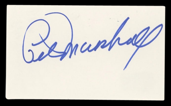 Peter Marshall Signed 3x5 Index Card The Hollywood Squares BAS Authentication: Peter Marshall Signed 3x5 Index Card The Hollywood Squares BAS Authentication This authentic 3x5 index card features the signature of Peter Marshall, renowned host of The Hollywood Squares. The item i