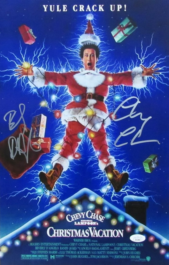 Chevy Chase Beverly D'Angelo Signed Christmas Vacation Poster JSA 11x17: Chevy Chase Beverly D'Angelo Signed Christmas Vacation Poster JSA 11x17 Celebrate the festive spirit with this original autographed 11x17 movie poster from the classic film "Christmas Vacation," featu