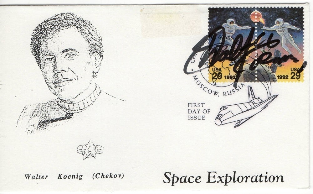 First Day Cover with Walter Koenig Autograph JSA Star Trek Chekov: First Day Cover with Walter Koenig Autograph JSA Star Trek Chekov This is a First Day Cover card autographed by Walter Koenig, known for his role as Chekov in Star Trek. The autograph has been authent