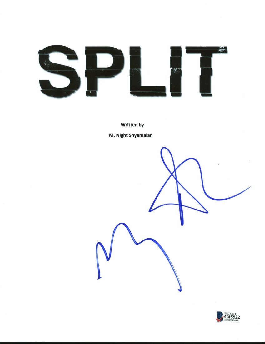 M. Night Shyamalan Anya Taylor-Joy Signed Split Script Cover Beckett COA: M. Night Shyamalan Anya Taylor-Joy Signed Split Script Cover Beckett COA This original 8.5x11 script cover photo from the acclaimed movie 'Split' features the authentic signatures of director M. Night