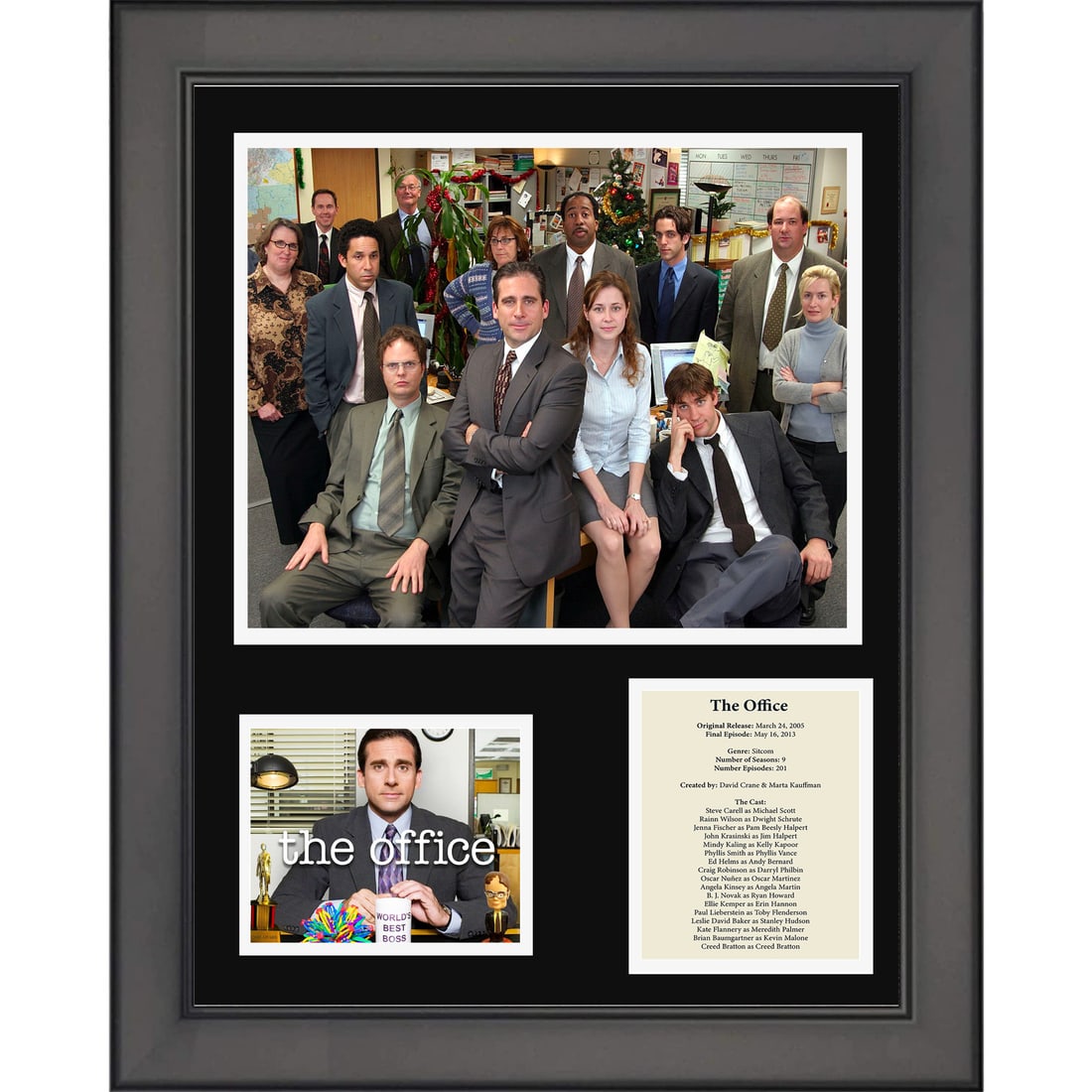 Framed The Office 11x14 Photo Collage Featuring Steve Carell: Framed The Office 11x14 Photo Collage Featuring Steve Carell This stunning framed collage features three memorable photos from the beloved TV show, The Office, showcasing the iconic Steve Carell. Meas
