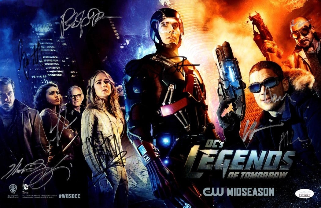 DC Legends of Tomorrow 11x17 Autographed Poster 11 Signatures JSA: DC Legends of Tomorrow 11x17 Autographed Poster 11 Signatures JSA This is an original 11x17 poster from the series DC Legends of Tomorrow, featuring a total of 11 autographs from key cast members and 