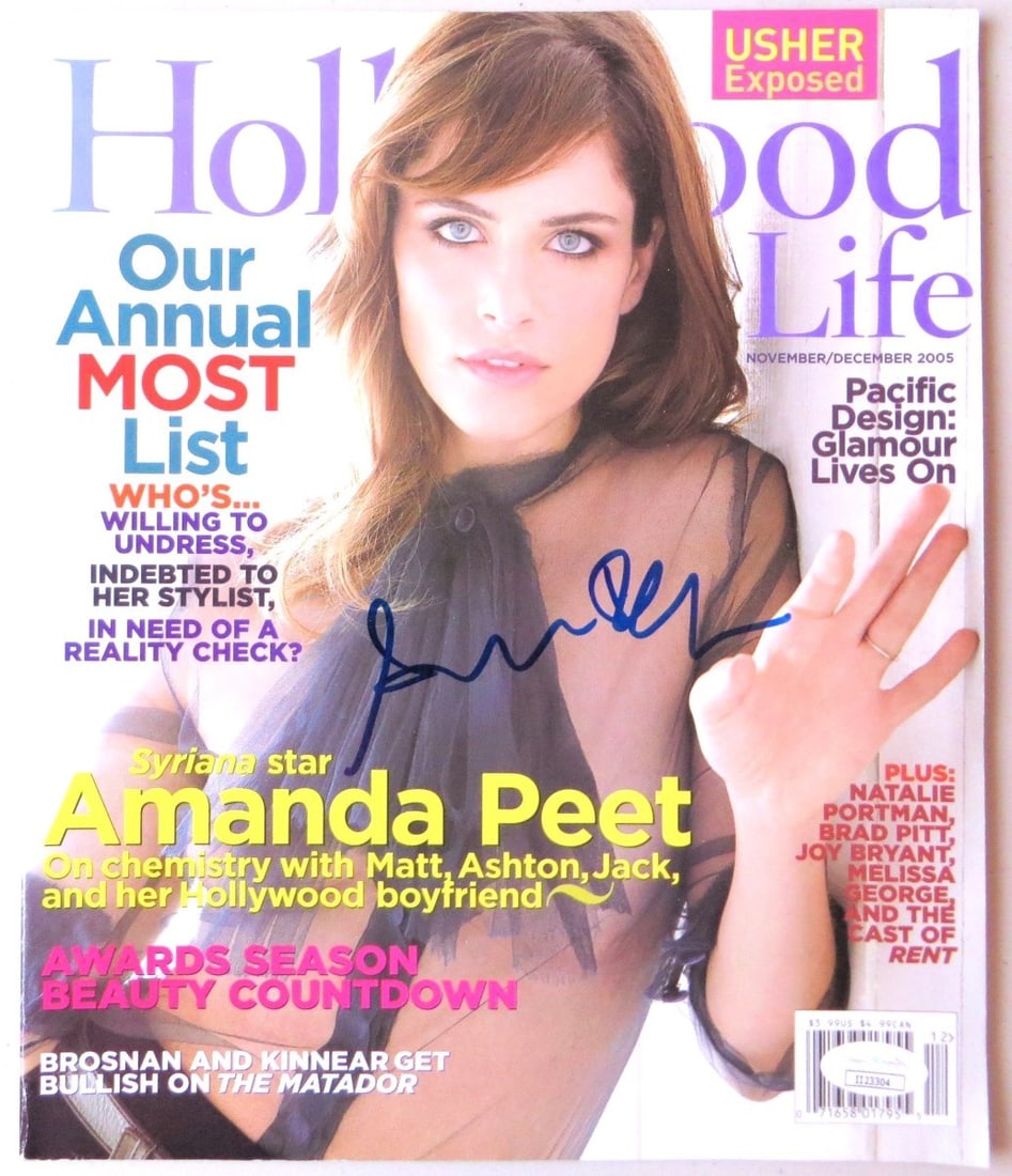 Amanda Peat Autographed Hollywood Life Magazine Nov/Dec 2005 JSA Certified: Amanda Peat Autographed Hollywood Life Magazine Nov/Dec 2005 JSA Certified This is an original Hollywood Life magazine from November/December 2005, featuring a signed autograph by Amanda Peat. The sig