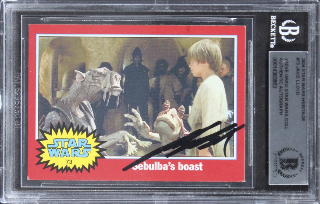 Jake Lloyd Signed 2004 Star Wars Heritage #73 Card BAS Authenticated: Jake Lloyd Signed 2004 Star Wars Heritage #73 Card BAS Authenticated This authentic autographed card features the signature of Jake Lloyd, known for his role in Star Wars. The card is from the 2004 St