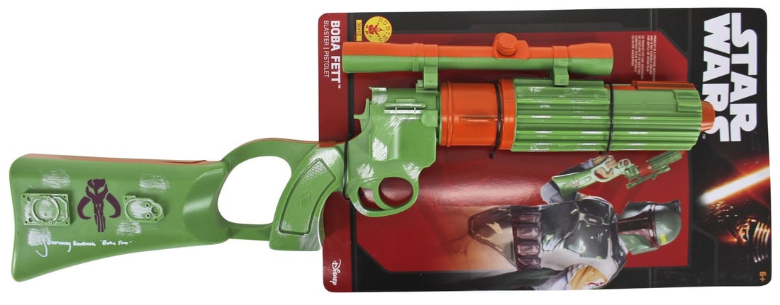 Jeremy Bulloch Signed Star Wars Boba Fett Toy Blaster BAS COA: Jeremy Bulloch Signed Star Wars Boba Fett Toy Blaster BAS COA This original autographed Boba Fett plastic toy blaster, produced by Rubie's Costume Co, features the inscription "Boba Fett" and has been