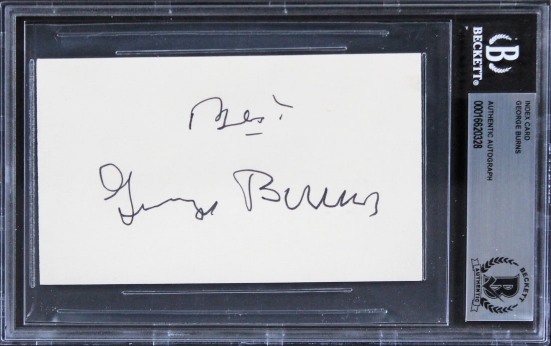 George Burns Signed Index Card Oh God! Best Inscription BAS Authenticated: George Burns Signed Index Card Oh God! Best Inscription BAS Authenticated This is an authentic signed 3x5 index card personally inscribed with "Best" by George Burns, known for his role in "Oh God!" T