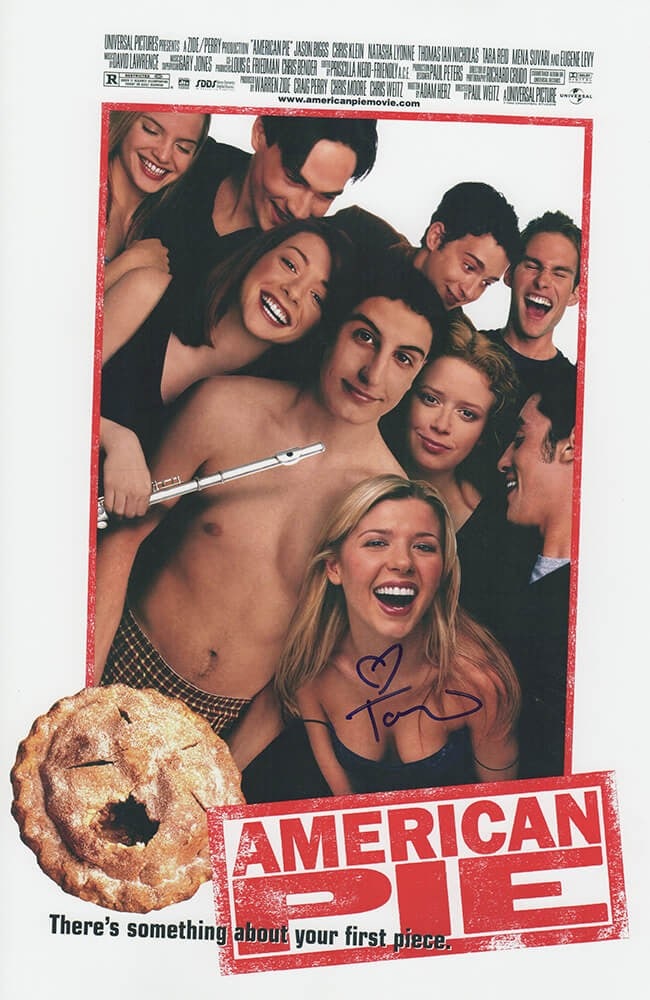 Tara Reid Signed American Pie 11x17 Poster with COA: Tara Reid Signed American Pie 11x17 Poster with COA This original 11x17 movie poster features the signature of Tara Reid, best known for her role in the film American Pie. The poster comes with a tamp