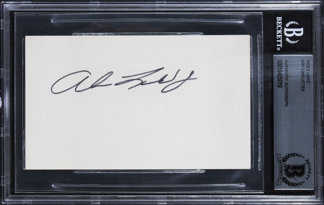 Art Linkletter Signed 3x5 Index Card Beckett Authenticated Slabbed: Art Linkletter Signed 3x5 Index Card Beckett Authenticated Slabbed This 3x5 index card has been personally signed by Art Linkletter of House Party. The autograph is authenticated and slabbed by Becket
