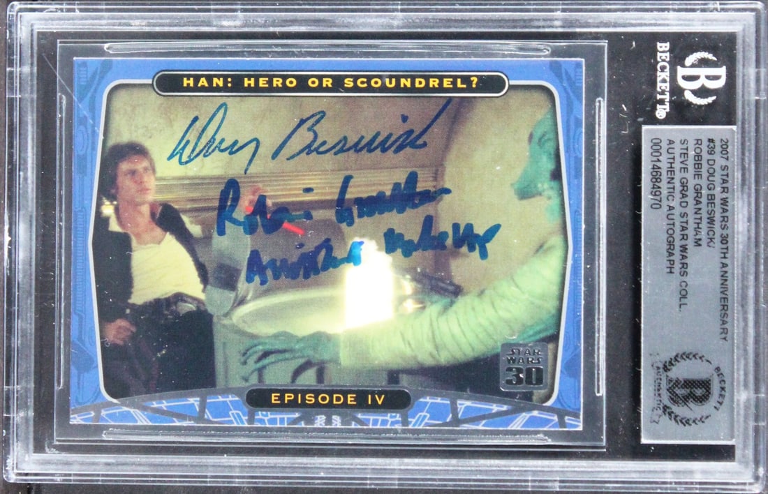 Star Wars 2007 30th Anniv #39 Card Signed by Beswick Grantham Beckett: Star Wars 2007 30th Anniv #39 Card Signed by Beswick Grantham Beckett Celebrate the legacy of Star Wars with this autographed 2007 Star Wars 30th Anniversary #39 card, featuring the inscriptions "Assi