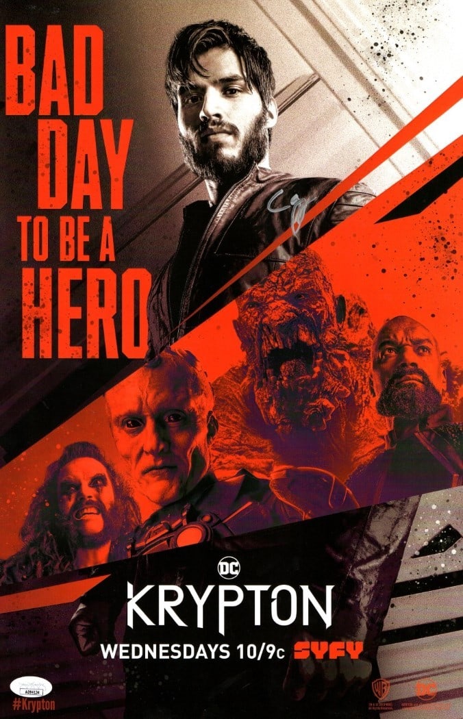 Cameron Cuffe Signed 11X17 Krypton Poster JSA Authenticated: Cameron Cuffe Signed 11X17 Krypton Poster JSA Authenticated This is an original 11X17 poster featuring Cameron Cuffe, best known for his role as Seg-El in the series Krypton. The poster is professiona