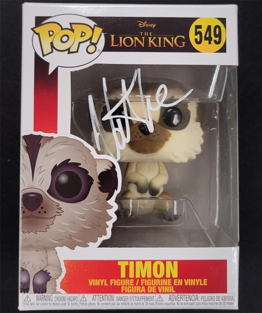 Timon Funko Pop from Lion King signed by Nathan Lane Beckett authenticated: Timon Funko Pop from Lion King signed by Nathan Lane Beckett authenticated This original Funko Pop figure features the character Timon from The Lion King and is signed by Nathan Lane, the voice of Tim