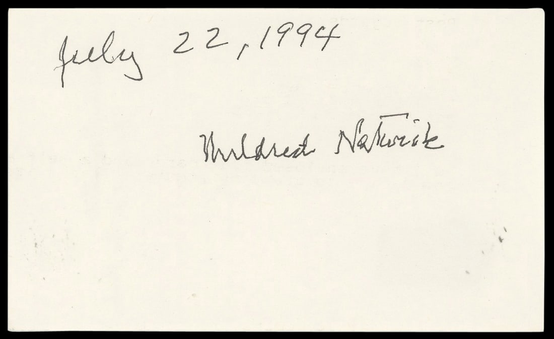 Mildred Natwick Signed Index Card Beckett Authenticated Barefoot in the Park: Mildred Natwick Signed Index Card Beckett Authenticated Barefoot in the Park This is a 3x5 index card personally signed by Mildred Natwick, known for her role in Barefoot in the Park. The card feature