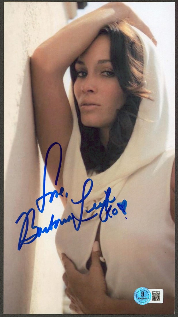 Barbara Leigh Signed 6x11 Vampirella Promo Card with Love Inscription Beckett Authenticated: Barbara Leigh Signed 6x11 Vampirella Promo Card with Love Inscription Beckett Authenticated This 6x11 promotional card features an authentic autograph by Barbara Leigh, known for her association with 