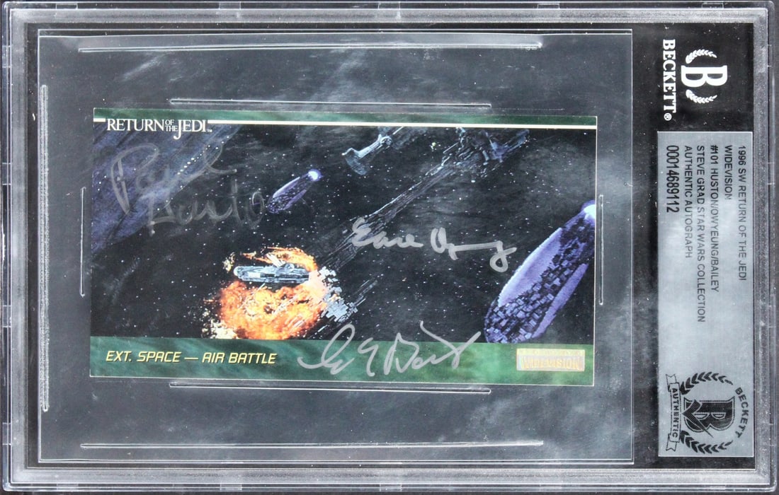 Star Wars 1996 ROTJ Widevision #101 Card Signed by Huston Owyeung Bailey Beckett Authenticated: Star Wars 1996 ROTJ Widevision #101 Card Signed by Huston Owyeung Bailey Beckett Authenticated This authentic 1996 Star Wars Return Of The Jedi Widevision #101 card has been personally signed by Paul 