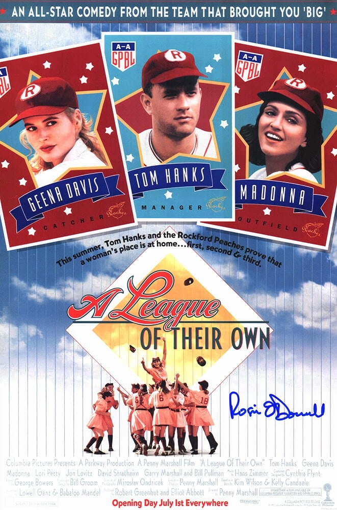 Rosie O'Donnell Signed A League Of Their Own 11x17 Poster with COA: Rosie O'Donnell Signed A League Of Their Own 11x17 Poster with COA Celebrate a classic film with this original 11x17 movie poster of 'A League of Their Own,' featuring the signature of Rosie O'Donnell