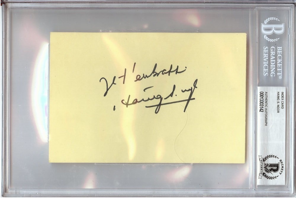 Haing S Ngor Autographed Index Card with Beckett Authentication The Killing Fields: Haing S Ngor Autographed Index Card with Beckett Authentication The Killing Fields This is an original 4x6 index card autographed by Haing S. Ngor, known for his role in The Killing Fields. The signed