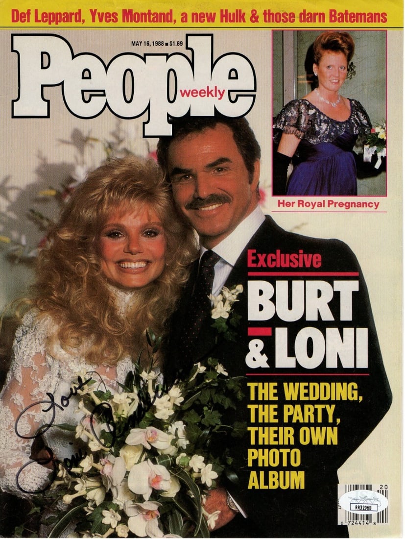 Loni Anderson JSA Authenticated Signed Magazine Cover From Burt Reynolds Wedding: Loni Anderson JSA Authenticated Signed Magazine Cover From Burt Reynolds Wedding This is an original magazine cover front or back, signed by Loni Anderson. The autograph has been authenticated by Jame