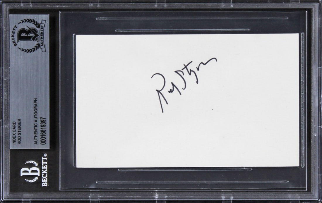 Rod Steiger Autographed 3x5 Index Card Beckett Authenticated In The Heat of the Night (1 of 2)