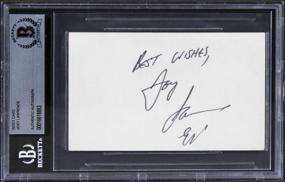 Joey Lawrence Blossom Signed 3x5 Index Card Beckett Authenticated: Joey Lawrence Blossom Signed 3x5 Index Card Beckett Authenticated This authentic signed 3x5 index card features the inscription "Best Wishes" and has been personally signed by Joey Lawrence, known for