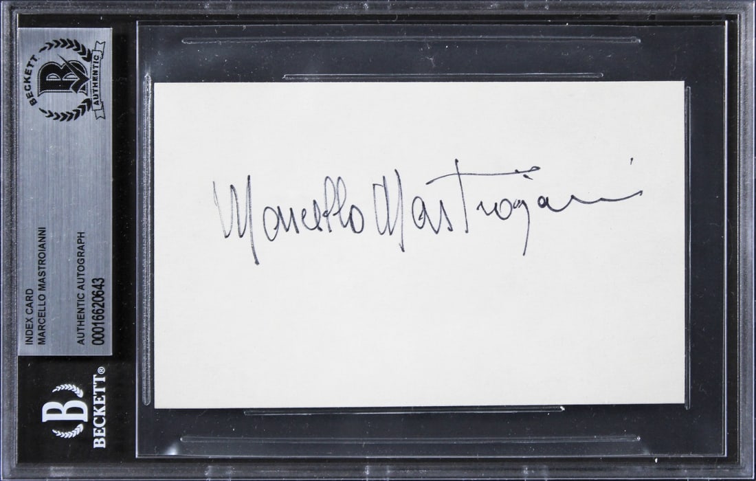 Marcello Mastroianni La Dolce Vita Signed 3x5 Index Card Beckett Slabbed (1 of 2)